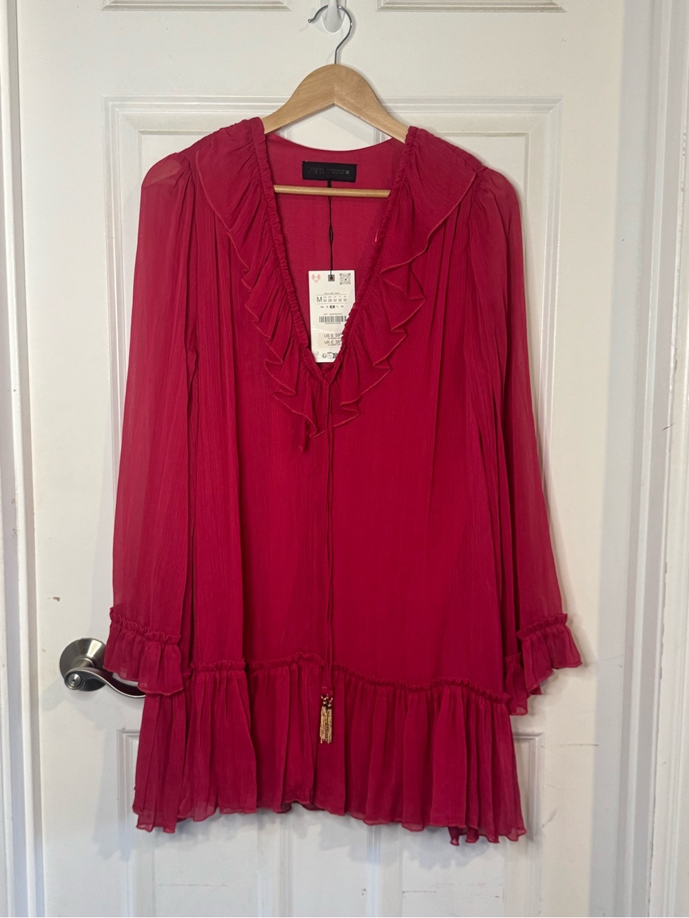 Zara Fuchsia Ruffled V-Neck Mini Dress